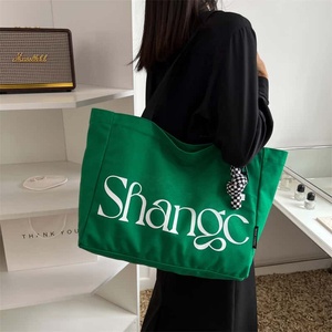 Cotton <b>Canvas</b> Tote Bag Minimalist Letter Print Large Capacity Open Top Women Shopping Bag Bulk - Product Image 6