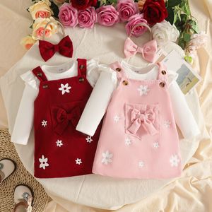 Set di Vestiti Autunno-Inverno per Neonata, Gonna con Bretelle Floreale, Body a Maniche Lunghe con Volant, Fascia per Capelli, Outfit per Neonati 0-3 Mesi - Product Image 1