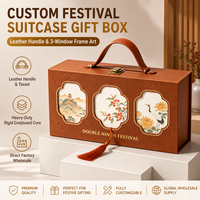 Boîte cadeau de luxe personnalisée marron pour le Double Festival du Nouveau Mois, avec poignée en cuir, emballage en carton, vente en gros, fabricant