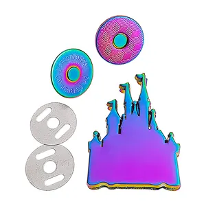 Customize electroplating rainbow castle button design logo metal magnet buckle for bags