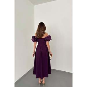 Vestido de Noche Estilo Princesa Vintage al por Mayor, ODM, Color Morado, Satén, Pliegues de Globo, Patrón Bordado, Cintura Imperio, Estilo Fiesta, Talla XL - Product Image 1