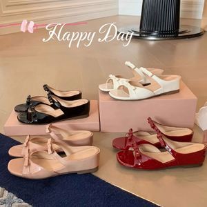 Sandales compensées pour femmes en peau de mouton doublée, bout rond, nœud français, bout ouvert, grande taille, pour l'extérieur - Product Image 2
