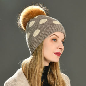 Bonnet en tricot de <span class=keywords><strong>laine</strong></span> cachemire pour l'hiver en gros bonnet en vraie grande fourrure Pom Pom Jacquard <span class=keywords><strong>Point</strong></span> de vague Bonnet tricoté en <span class=keywords><strong>laine</strong></span> pour femmes personnalisé - Product Image 5