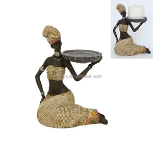 非洲黑人妇女雕像金色女士雕像家用烛台水果糖果盘树脂工艺礼品
