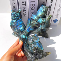 Vente en gros en vrac de statues de hiboux sculptées en cristal animaux Labradorite Flash forte hiboux doubles sculptures en cristal