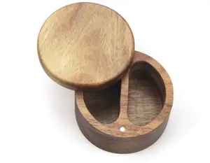 Acacia Hout Zout Opbergdoos Met Magnetische Swivel Deksel Twee Opbergvakken Bamboe Zout En Peper Doos