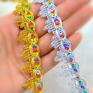 22mm 13m Sequins bện sequined ren cắt tỉa DIY dancewear trang phục vàng kim loại sò điệp cạnh gota ren TRIM may - Product Image 3