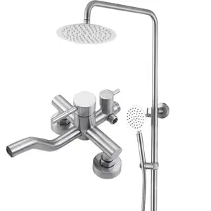 Robinet mitigeur thermostatique en acier inoxydable, ensemble de mitigeurs de douche avec fonction de cascade murale pour salle de bains