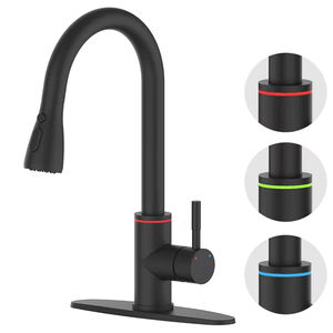 وصل حديثًا حوض أسود غير لامع-صنبور مطبخ من الفولاذ المقاوم للصدأ قابل للسحب بمستشعر لمس LED-حوض نهائي ناعم للفنادق - Product Image 1