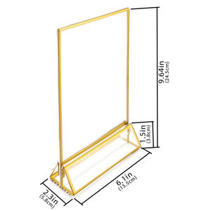 Numéros de table de mariage en acrylique <span class=keywords><strong>double</strong></span> face format A5, cadres photo, porte-panneaux transparents avec bordure dorée de 3 mm et <span class=keywords><strong>support</strong></span> <span class=keywords><strong>vertical</strong></span> - Product Image 4