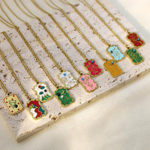 Ciondolo Tarocchi in Acciaio Inossidabile Placcato Oro Sottovuoto con Catena in Bambù e Diamanti per Gioielli Fai-da-Te - Product Image 1