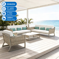 Ensemble de canapés d'extérieur modernes avec table basse, structure en aluminium, tressage en corde, mobilier de jardin pour terrasse, villa, complexe hôtelier