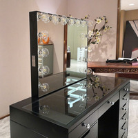 En stock aux États-Unis ! Meuble de chambre à coucher en bois de luxe Docarelife, ensemble de coiffeuse moderne noire avec miroir Hollywood éclairé