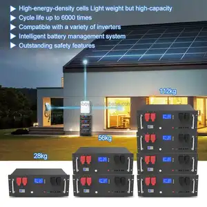 Bateria solar LifePO4 montada em rack, bateria de armazenamento de energia de íon de lítio para sistema de energia doméstica, 51,2V 5KWH 10KWH 15KWH 20KWH