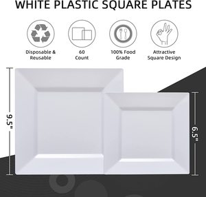 40 Platos Cuadrados Blancos Premium <span class=keywords><strong>de</strong></span> <span class=keywords><strong>Plástico</strong></span> <span class=keywords><strong>Duro</strong></span> con Borde Plateado, Vajilla Desechable Elegante y Vintage para Bodas y Fiestas - Product Image 4