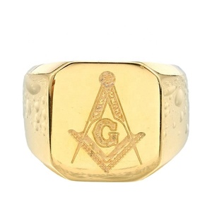 Bague maçonnique carrée et boussole en acier inoxydable 316L étanche pour homme, or/noir, bijou audacieux et esthétique masculin occulte - Product Image 3