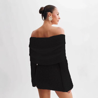 Robe fourreau mini en maille texturée unie, sexy, à col licou, manches longues évasées et fronces latérales, collection automne, vente en gros