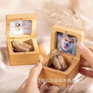 Wooden Pet Hair Storage <b>Box</b> Rectangle Secure Flip Top Urn For Pet <b>Memorials</b> - Product Image 3