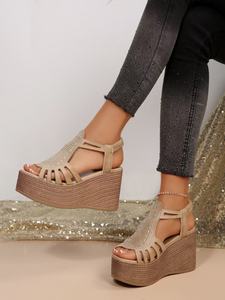 Sandalias de <span class=keywords><strong>cuña</strong></span> baratas al por mayor para <span class=keywords><strong>mujer</strong></span>, sandalias de playa negras, <span class=keywords><strong>zapatos</strong></span> de <span class=keywords><strong>cuña</strong></span> de tacón alto cómodos para verano - Product Image 5