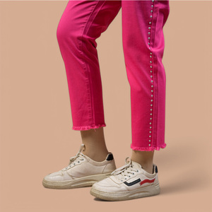Premium Quality Fashion Casual OEM Custom Logo Supplier Women <b>Rivet</b> Mid Waist Regular Fit Breathable Solid Street Style Piping - Product Image 5