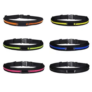 Slim Waist Pocket Belt Sweat Resistant Runners Belt Fanny Pack Mobile Phone Pouch Bag 2 Expandable Pockets Running Belt