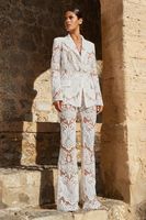 ADYABY Ensemble deux pièces sexy pour femme, pantalon long moulant à découpes, broderie dentelle et sequins, transparent