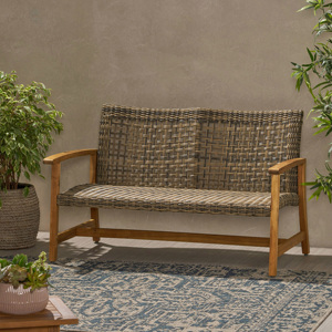 Banco de Patio Moderno de <span class=keywords><strong>Mimbre</strong></span> <span class=keywords><strong>y</strong></span> <span class=keywords><strong>Madera</strong></span> de Acacia para Exteriores - Product Image 2
