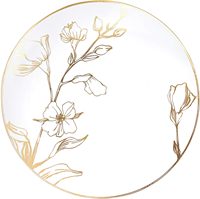 Lot de 10 assiettes jetables en plastique de 7,5 pouces, motif floral avec bordure dorée, sans BPA, conformes FDA, pour mariages, fêtes, anniversaires et événements nuptiaux