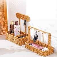 Panier de rangement suspendu écologique en rotin PE et métal, avec poignées et crochets, pour servir le pain, avec compartiments