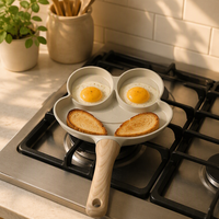 Poêle à petit-déjeuner multifonction antiadhésive en aluminium moulé sous pression en forme de grenouille à 3 trous avec anneaux à œufs et mini-crêpière