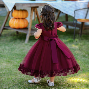 MQATZ Vestito a Maniche Corte con Fiori Rosa per Bambine e Neonate, Abito da Principessa per Feste e Cerimonie - Product Image 2
