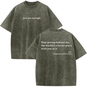 เสื้อยืดโอเวอร์ไซส์ผู้ชาย FOXA ลายกราฟิก You Are Enough สร้างแรงบันดาลใจ แขนสั้น ผ้าเจอร์ซีย์คอตตอน 100% - Product Image 1