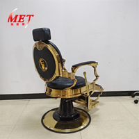Fauteuil de Coiffure Rétro et Ancien Noir et Or, Pompe Hydraulique, Inclinable et Rotatif