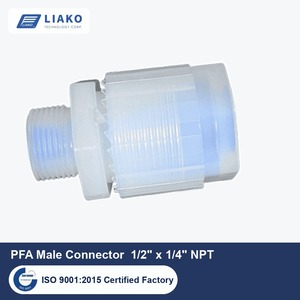 อะแดปเตอร์ PFA Flare to NPT ขนาด 1/2 นิ้ว OD x 1/4 นิ้ว NPT ข้อต่อท่อแบบ Flare สำหรับท่อขนาด 1/2 นิ้ว ทนทานต่อสารเคมีที่มีความบริสุทธิ์สูง - Product Image 1