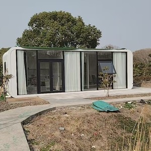 บ้านคอนเทนเนอร์ทรงสี่เหลี่ยมทันสมัยสำหรับใช้งานกลางแจ้งพร้อมผนังกระจกและม่าน - Product Image 1