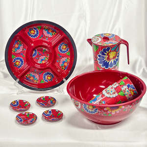 Ensemble de dîner en mélamine de style chinois traditionnel <span class=keywords><strong>vaisselle</strong></span> de table en mélamine durable plats en mélamine à motif rouge avec bouilloire pour hôtel - Product Image 2