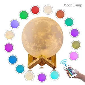 3D ดวงจันทร์ Touch Control ชาร์จโคมไฟพิมพ์ Globe Moon 7.1นิ้ว RGB Magical Night โคมไฟ