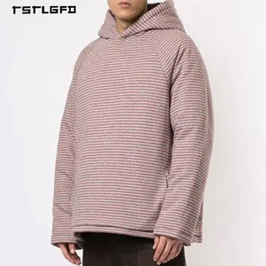 Sweat-shirt à capuche rayé à manches raglan pour homme, en tissu jacquard épais, avec poignets côtelés, 100% coton biologique, service OEM - Product Image 2