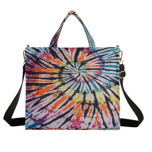 Sac fourre-tout personnalisé tie-dye grande capacité à double poignée pour femme, petit sac à main en velours côtelé pour femme - Product Image 1
