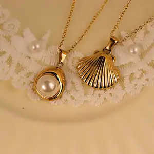 Оптовая продажа высокое качество PVD 18k позолоченное ожерелье из морской раковины водонепроницаемое жемчужное ожерелье Летний стиль очарование ожерелье