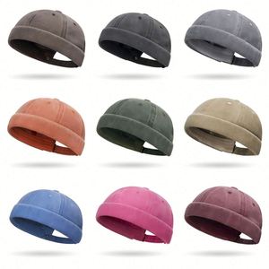 Solid Color Brimless Hats for Men <b>Womens</b> Mens Vintage Docker Beanie <b>Cap</b> Washed Cotton Rolled Cuff Hip Hop Hat Promotion Gift - Product Image 2