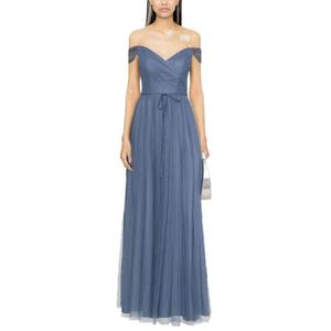 Robe élégante en tulle pour femmes, épaules dénudées, couleur personnalisée, détail ceinture, robe longue pour femmes - Product Image 1