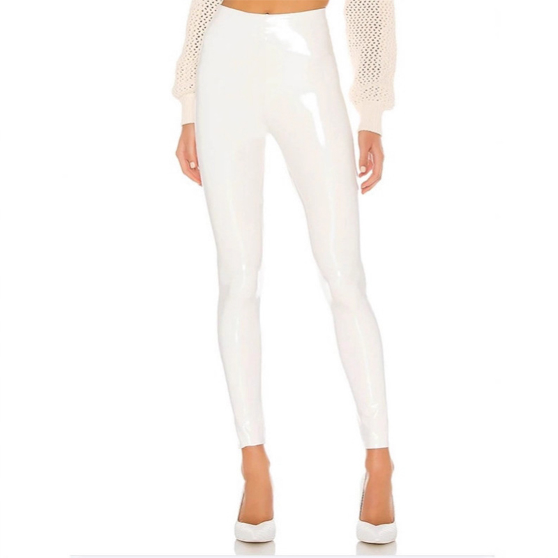 White liquid leather pants wetlook trousers