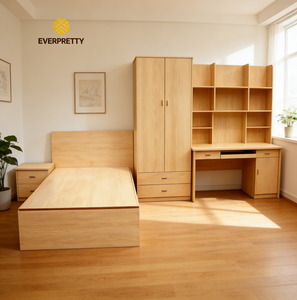 Ensemble de meubles multifonctionnels pour chambre à coucher d'appartement ou d'hôtel, <span class=keywords><strong>lit</strong></span> simple en bois avec table de chevet, <span class=keywords><strong>armoire</strong></span>, bureau et casier - Product Image 1
