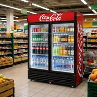 Réfrigérateur commercial vertical sur mesure OEM avec double porte vitrée pour boissons, idéal pour les supermarchés
