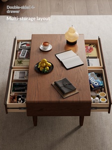 Tavolino da Caffè in Legno Massello Stile Mid-Century Modern, Quercia e Legno di Gomma Bicolore, <span class=keywords><strong>Tavolo</strong></span> Retrò per Soggiorno per Piccoli Appartamenti CJ089 - Product Image 4