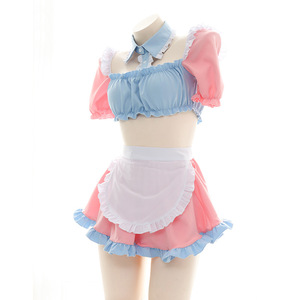 Seksi hizmetçi Cosplay kıyafet sevimli pembe mavi okul kız kostümleri kadın Mini etek üniforma büyüleyici <span class=keywords><strong>Kawaii</strong></span> kadın takım elbise - Product Image 2