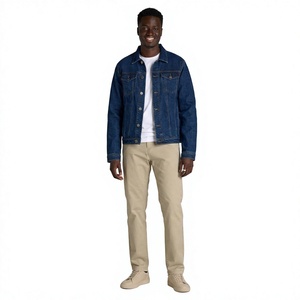 Veste en jean décontractée bleu clair pour homme avec col en fourrure élégant et 2 poches poitrine Nouveau design au meilleur prix - Product Image 1