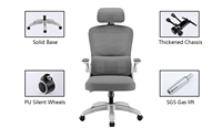 Chaise de bureau ergonomique en maille avec base en alliage d'aluminium épaissie et roulettes silencieuses en PU pour un confort de luxe