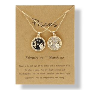 2 adet gündüz ve gece 12 zodyak dilek kartı takı yuvarlak burç astroloji ay yıldız kolye altın kaplama zodyak burcu BFF kolye - Product Image 1